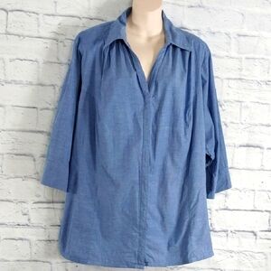 🔵BOGO FREE🔵 JMS Just My Size Top Blue Chambray Button Down Sz 4X
